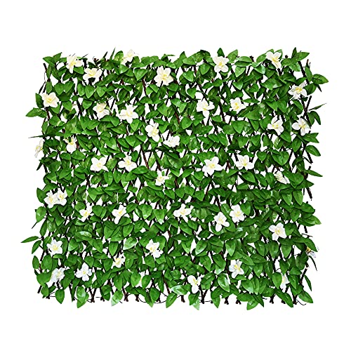 GLANT Expandable Fence Privacy Screen for Balcony Patio Outdoor,Decorative Faux Ivy Fencing Panel,Artificial Hedges (Single Sided Leaves) (4, Green-Flowers)