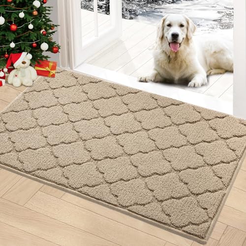 Timo Entryway Rug, Door Mats Indoor 32"x40" Absorbent Rubber Backing Non Slip Indoor Doormat, Machine Washable Resist Dirt Low Profile Door Mat, Front Door Rugs for Muddy Wet Shoes, Beige
