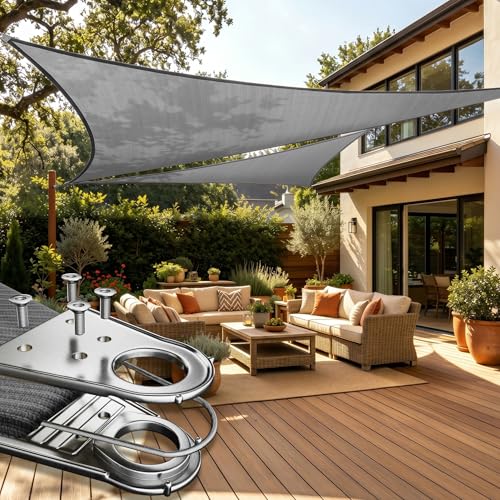 ColourTree Super Ring 14' x 20' x 24.42' Grey Right Triangle Customized Size Sun Shade Sail,Commercial Grade Canopy, Reinforced Corners & Edges, 260 GSM Fabric Heavy Duty -3 Years Warranty