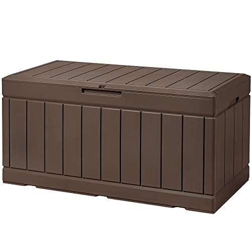 Devoko 85 Gallon Deck Box Lockable Resin Outdoor Storage Box waterproof Outdoor Container for Patio Furniture Cushions, Pillow (Brown)