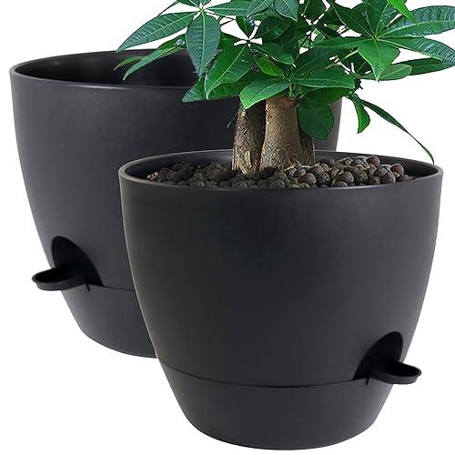 UOUZ 12inch Self Watering Planters (Black) — 2 Pack