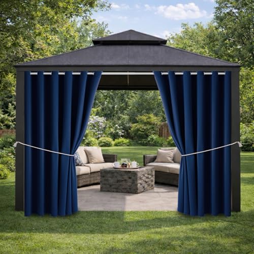 Outdoor Indoor Curtains W84 x L84 for Patio - Weather-resistant Window Panels Privacy Protect Grommet Top Thermal Insulated Home Curtain for Porch Pergola Lawn Garden Hot Tub Area (2 Panels)