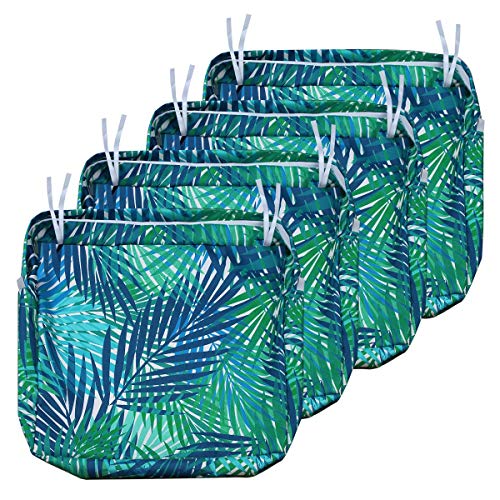 NettyPro Outdoor Cushion Slipcovers Waterproof Set 4, Patio Chair Seat Cushion Covers with Zipper and Tie, Replacement Cover Only, 22 x 22 x 4 Inch, Tropical Leaf