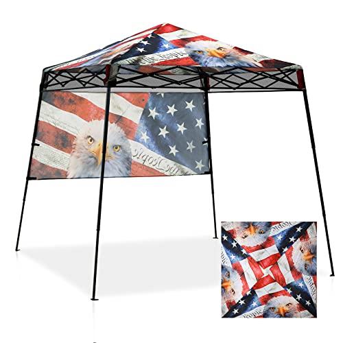 EAGLE PEAK 8x8 Pop Up Canopy Tent with Sidewall, Compact, Portable Slant Leg Instant Sun Shelter for Beach, Sports, & Camping, 8x8 Base 6x6 Top, American Icon