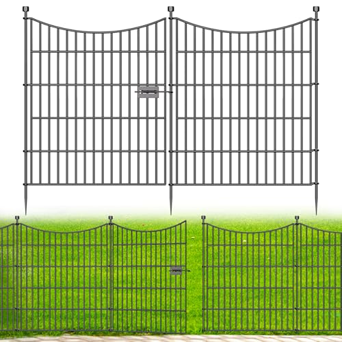 5 Panels Decorative Garden Fence with Gate, 32 in(H) X 12 ft(L) No Dig Dog Fence Animal Barrier Outdoor for Yard, Rustproof Metal Garden Edging and Borders, Temporary Fencing Stakes