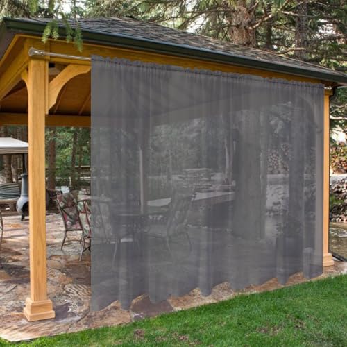 SpaceDresser Waterproof Outdoor Sheer Curtains for Patio - 2 Panels Rod Pocket Indoor Voile Sheer Curtain for Living Room,100W x 84L inch, Grey