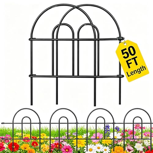 AMAGABELI GARDEN & HOME 35 Panels 18in(H)50ft(L) Decorative Garden Fences and Borders for Dogs Garden Fencing Animal Barrier No Dig Rustproof Metal Fence Panels for Flower Bed Fence Black