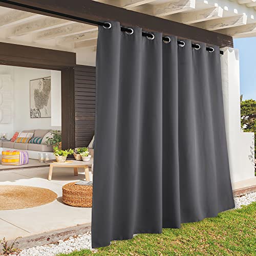 RYB HOME Extra Wide Outdoor Curtains, UV Blackout Waterproof Privacy Shades Blind for Patio Temporary Door Garage Carport Porch Gazebo Pergola Arbor Party, W 100 x L 90, 1 Panel, Grey