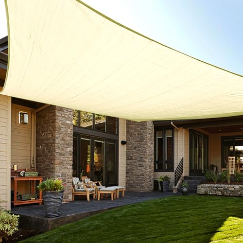 LOVE STORY Custom Size 10'x14' Butter Cream Sun Shade Sail Rectangle UV Block Canopy Patio Sail Sunshades Fabric for Outdoor Garden Carport (We Make Custom Size)