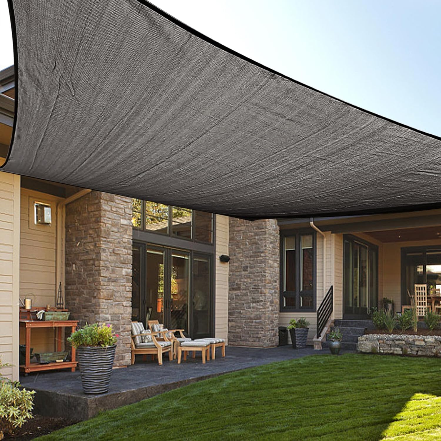 LOVE STORY Custom Size 10'x14' Dark Grey Sun Shade Sail Rectangle UV Block Canopy Patio Sail Sunshades Fabric for Outdoor Garden Carport (We Make Custom Size)