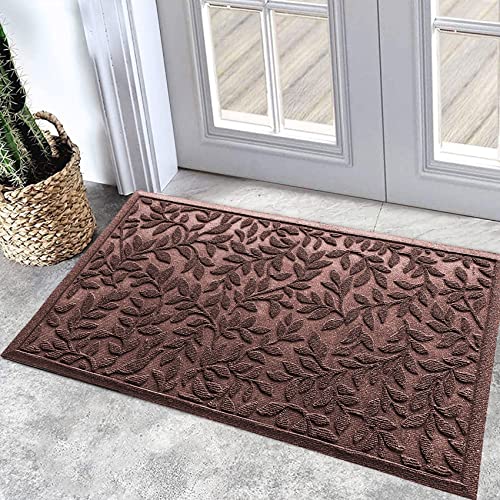 Bulijojo Sturdy Front Entrance Doormats,Durable Heavy Duty Welcome Mat,Thick Absorbent Natural Rubber Non Slip Mat,Easy Clean Entryway Mat Leaves Brown 23"x35"