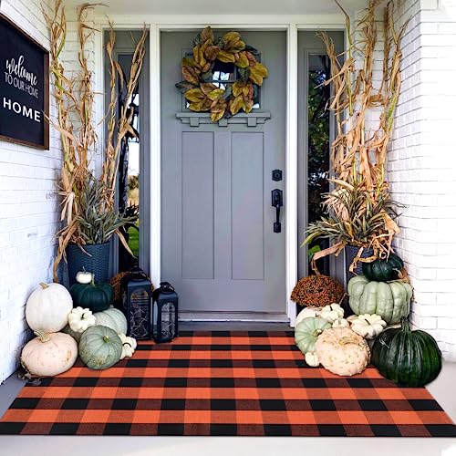 Orange and Black Plaid Rug 4' x 6'