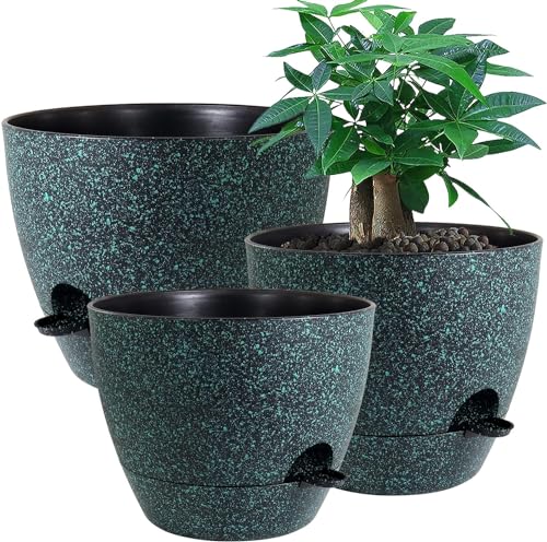 Large Self Watering Pots (Black w/Green Speckles)