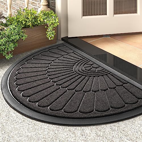 tchdio Door Mat Outdoor Indoor Entrance Doormat-Semicircular Durable Rubber Non Slip Front Door Mat for Outside Inside Entry Entryway Dirt Trapper WelcomeMat for Muddy Paws and Shoes-Grey 24x36