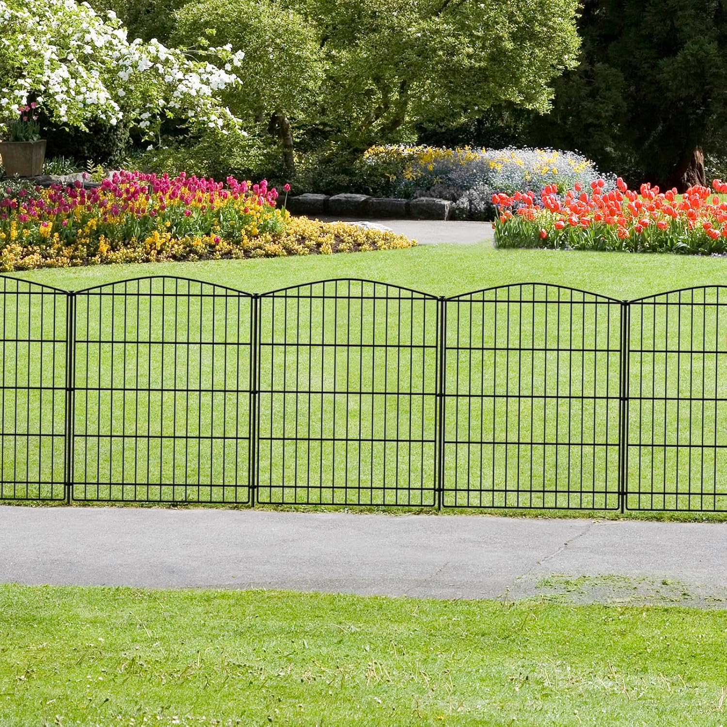 INJOPEXI Garden Fence 6 Panels 11.8ft (L)30in (H) Decorative Garden Fences with 6 Panels Rustproof Wire No Dig Garden Fence Animal Barrier Fencing Outdoor for Backyard Patio - Without Fence Gate