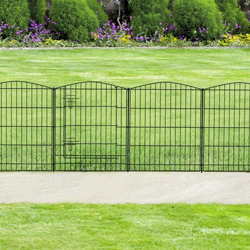 INJOPEXI Decorative Garden Fence 6 Panels 11.8ft (L)30in (H) Garden Fence No Dig Animal Barrier Fencing with 5 Panels + 1 Gate Rustproof Metal Wire Temporary Dog Fence Border for Patio Outdoor Yard