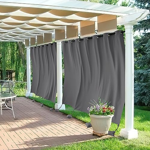 RYB HOME Extra Wide Outdoor Curtains Windproof, Blackout Waterproof Privacy Outside Curtains for Patio Pergola Pool Hut Screen Porch Outside Deck, W 105 x L 96 inch, Grey, 2 Panels