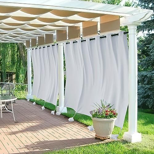 RYB HOME Extra Wide Outdoor Curtains Windproof, Blackout Waterproof Privacy Outside Curtains for Patio Pergola Pool Hut Screen Porch Outside Deck, W 105 x L 84 inch, Grayish White, 2 Panels
