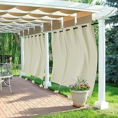 RYB HOME Extra Wide Outdoor Curtains Windproof, W 84 x L 96 inch, Natural