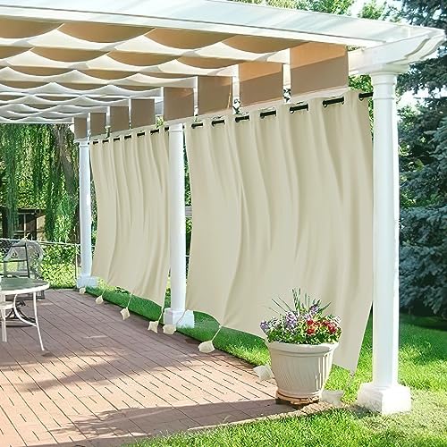 RYB HOME Extra Wide Outdoor Curtains Windproof, Blackout Waterproof Privacy Outside Curtains for Patio Pergola Pool Hut Screen Porch Outside Deck, W 105 x L 96 inch, Natural, 2 Panels