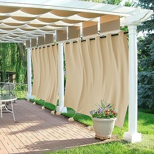 RYB HOME Extra Wide Outdoor Curtains Windproof, W 105 x L 84 inch, Beige
