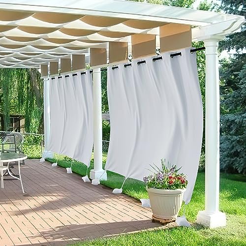 RYB HOME Extra Wide Outdoor Curtains Windproof, W 84 x L 96 inch, Grayish White