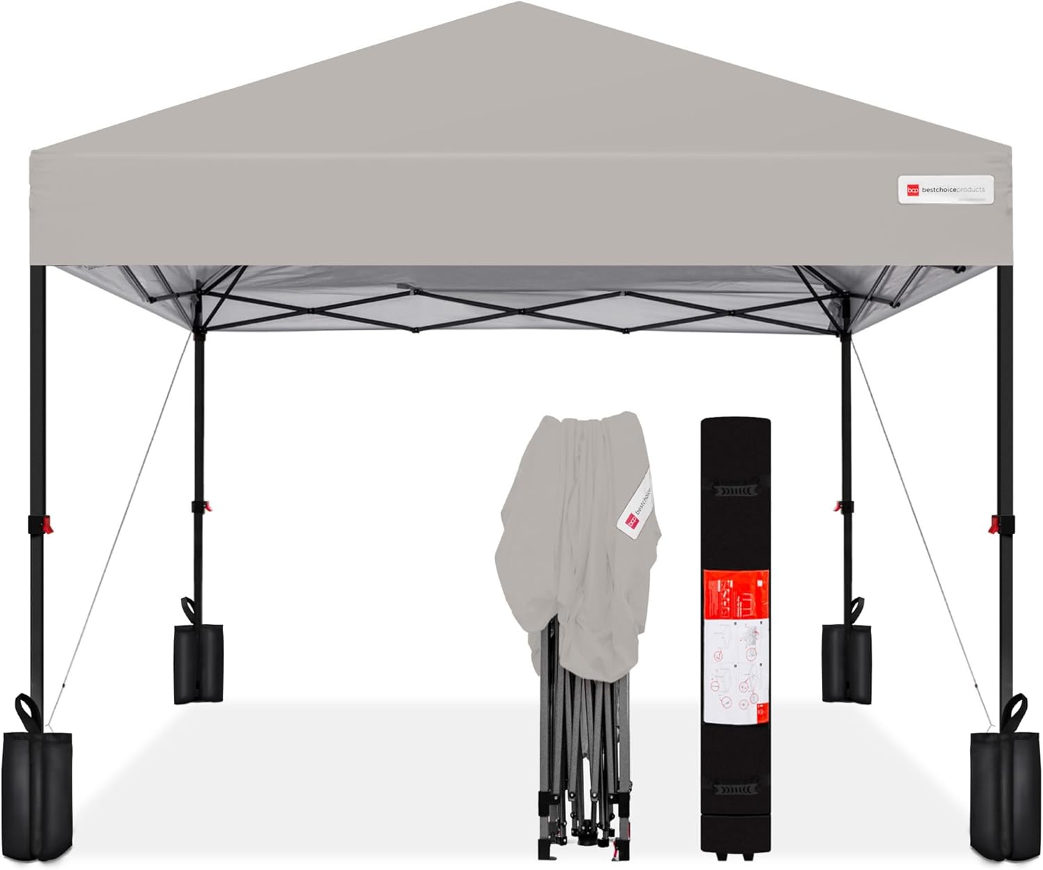 Best Choice Products 10x10ft 1-Person Setup Pop Up Canopy Tent Instant Portable Shelter w/ 1-Button Push, Case, 4 Weight Bags - Light Gray