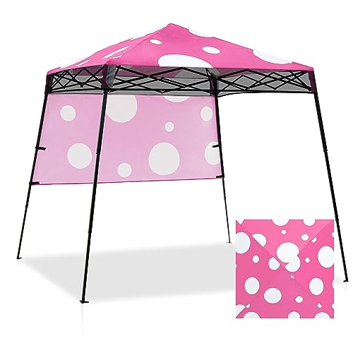 EAGLE PEAK 8x8 Pop Up Canopy Tent with Sidewall, Compact, Portable Slant Leg Instant Sun Shelter for Beach, Sports, & Camping, 8x8 Base 6x6 Top, Pink Mushroom