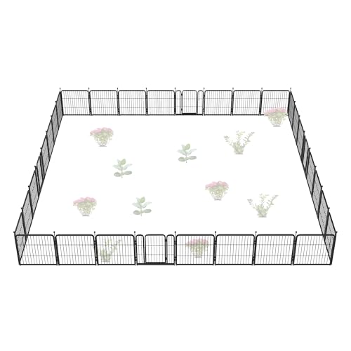 FXW Garden Fence Outdoor for The Yard  24in(H) x 60.9ft(L) Heavy Duty Metal Animal Barrier for Dog and Rabbit, Decorative Dog Fence, 32 Panels, Black