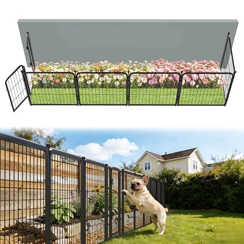FXW Garden Fence Outdoor for The Yard  24in(H) x 11.4ft(L) Heavy Duty Metal Animal Barrier for Dog and Rabbit, Decorative Dog Fence, 6 Panels, Black