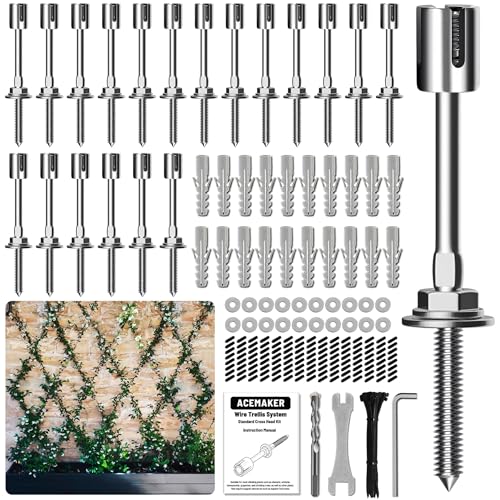 Wire Trellis for Climbing Plants Outdoor, 20-Set Wall Trellis Kit for 5/64"(2mm) Wire Ropes, T316 Espalier System for Fence and Garden DIY Projects (Hubs Only, Without Cable)
