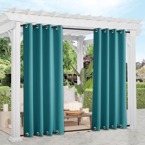 NICETOWN Outdoor Curtains for Patio Waterproof 2 Panels, Windproof Top and Bottom Grommet Thermal Insulated Rustproof Blackout Sun & Cold Blocking Privacy for Pergola, W52 x L95, Peacock Teal