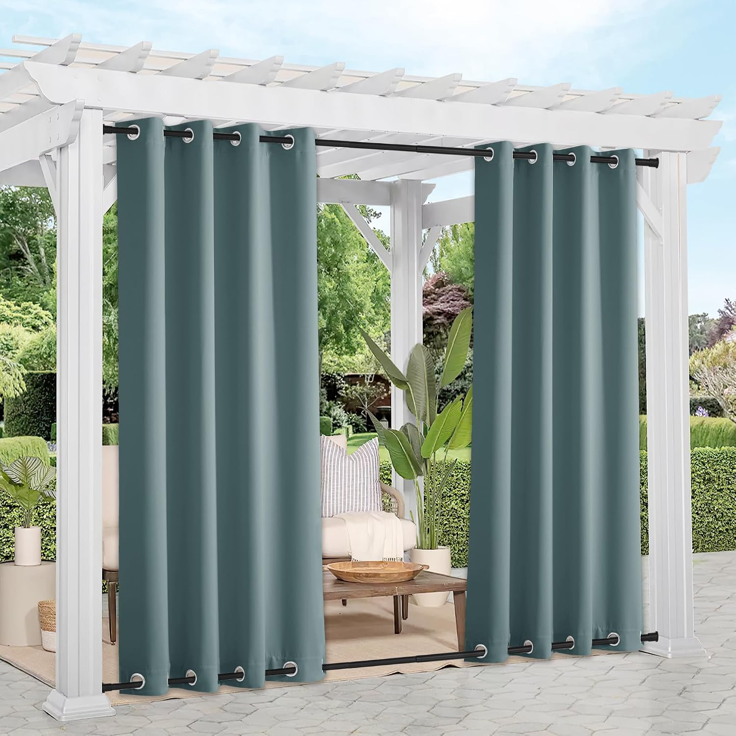NICETOWN 2 Panels Greyish Blue Outdoor Curtains