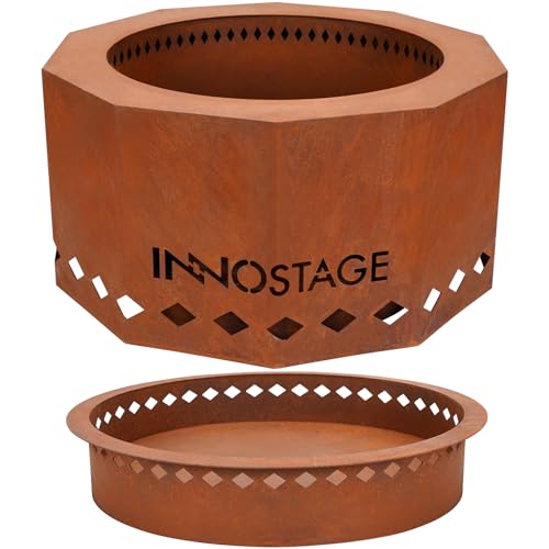 Outdoor Fire Pit - 24" Smokeless Wood Pellet Fire Pits Large for 4-6 People Campfire-Weathering Steel Material