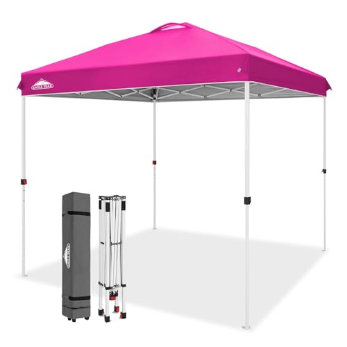 EAGLE PEAK Pop Up Canopy Tent with Wheeled Carry Bag, 8 Stakes, 4 Ropes, Easy Set Up Tent Canopy, 8x8 ft, Pink