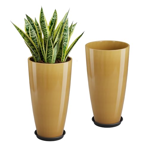 QCQHDU 21 inch Tall Planters for Outdoor & Indoor Plants, 2 Pack Sturdy Plant-Flower-Tree Pots for Front Porch Patio Deck Living Room Decor