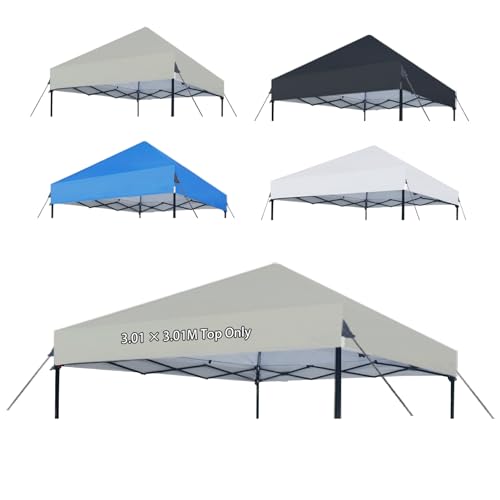1010 Canopy Replacement Top Only, Waterproof Pop Up Canopy Tent Top Cover with Ropes, Instant Canopy Top Sunshade Sliver Coated for Outdoor Garden Patio Camping (Beige)