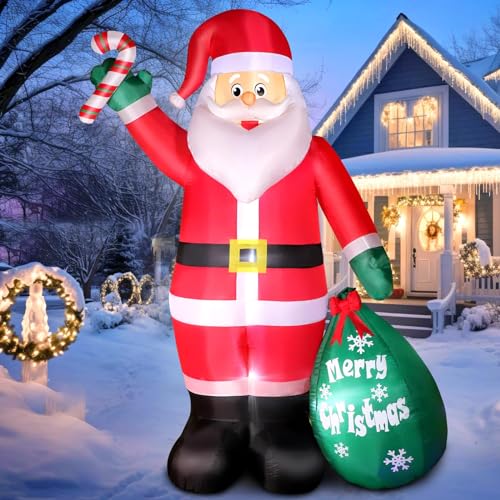 8 FT Christmas Inflatable Santa Claus with Candy and Big Gift Bag Outdoor Decor, Blow Up IP44 Weatherproof Xmas Decorations for Yard, Built-in LED Light for Gardern Lawn Indoor Winter Holiday