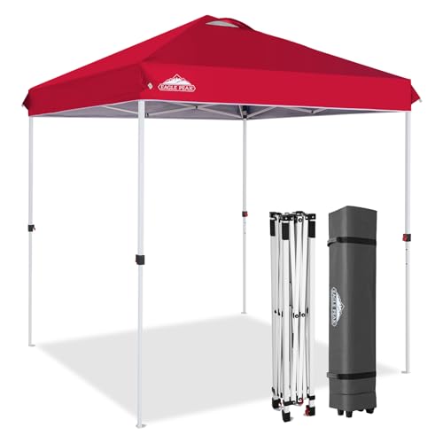 EAGLE PEAK Pop Up Canopy Tent with Wheeled Carry Bag, 8 Stakes, 4 Ropes, Easy Set Up Tent Canopy, 6.6x6.6 ft, Red