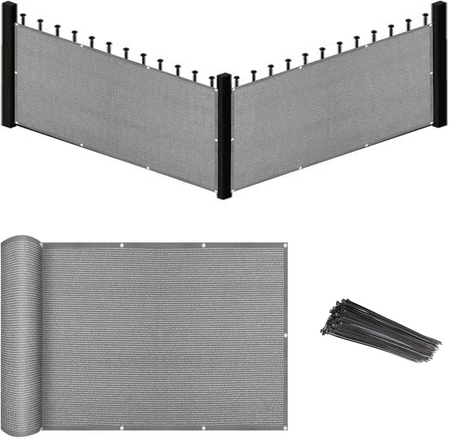 Eden's Decor Balcony Privacy Screen Grey 3'x 47' Cover Mesh Windscreen Weather-Resistant UV Protection for Backyard Deck, Patio, Balcony, Pool, Porch, Fence, Railing, Gardening