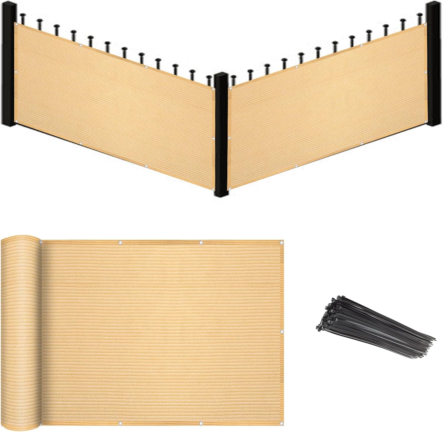 Eden's Decor Balcony Privacy Screen Beige 3'x 48' Cover Mesh Windscreen Weather-Resistant UV Protection for Backyard Deck, Patio, Balcony, Pool, Porch, Fence, Railing, Gardening