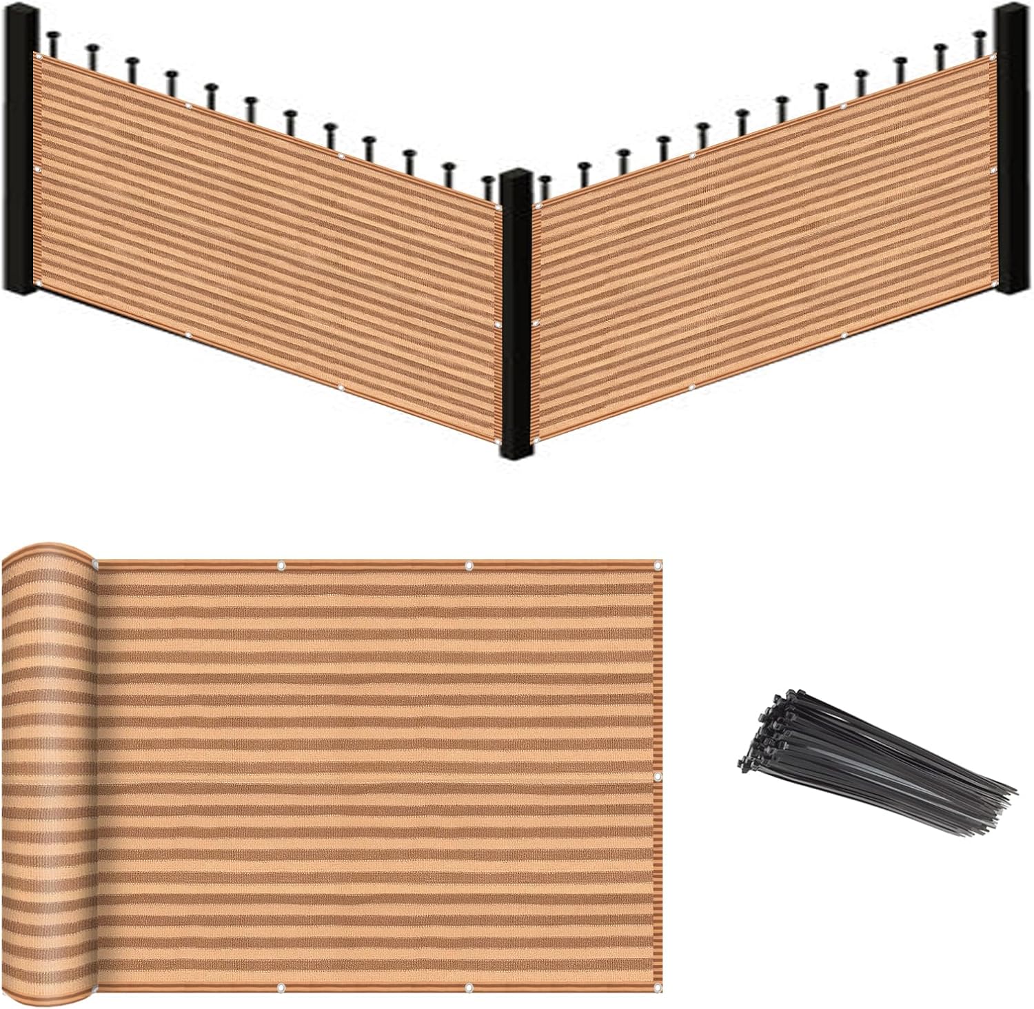 Eden's Decor Balcony Privacy Screen Brown/Khaki 3'x 44' Cover Mesh Windscreen Weather-Resistant UV Protection for Backyard Deck, Patio, Balcony, Pool, Porch, Fence, Railing, Gardening