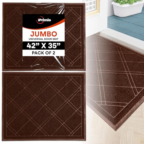 SlipToGrip Universal Door Mat, Plaid Design - Brown, 42 x 35 - Anti Slip, Durable and Washable, Outdoor and Indoor Floor Welcome Mat - Patio, Front Door, Dust Absorbent