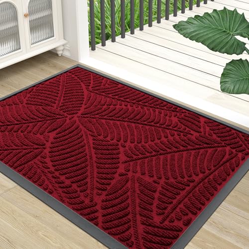 Colorxy Waterproof Doormat, Sturdy Natural Rubber Front Indoor Mat, Non Slip Low Profile Indoor Outdoor Door Mats, Stain and Fade Resistant Floor Mat, Easy Clean Patio Entry Rug, 48''x32'', Burgundy