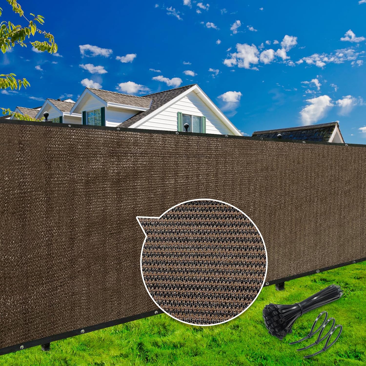 KANAGAWA 8ft x9ft Privacy Screen Fence, 90% Blockage Heavy Duty 175 GSM Fencing Mesh Net Cover for Outdoor Garden Backyard Wall Yard Cable Zip Ties Included Brown-Available for Custom Sizes