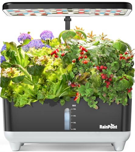 RAINPOINT Hydroponics Growing System Kit, Indoor Herb Garden Planter Kit with 13 Pods, 5L Inside Gardening System with LED Grow Light, Gardening Plant Gift for Women, Men, Children and Enthusiasts