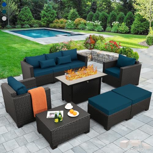 Rattaner 6‑Piece Fire Pit Set (Peacock Blue)