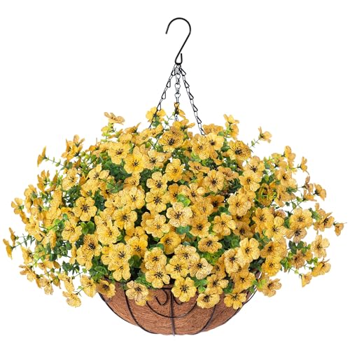 HyeFlora Faux Fall Hanging Mums Basket