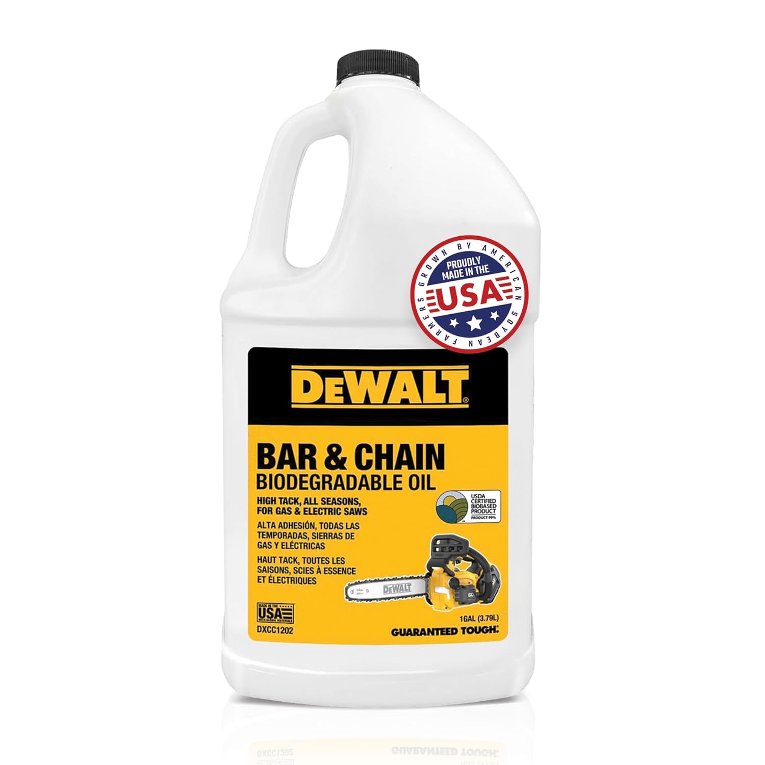 DEWALT  Biodegradable Bar & Chain Oil  Green, Eco-Friendly, Non-Toxic Professional Bar & Chainsaw Lubricant  Ultraclean All-Season Oil for Gas, Electric Saw, and Pole Saw, 1 Gallon