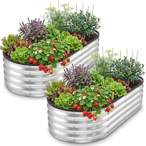 Utopia Home Galvanized Raised Garden Bed, 4 by 2 feet Lightweight Planter Boxes Outdoor with Easy Assembly, Large Garden Bed for Vegetables, Fruits, Flowers, Silver, Pack of 2
